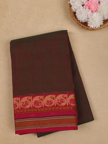 Brown Solid Design Cotton Fancy Saree - Diadem