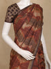 Brown and Maroon Geometric Printed Design Tussar Silk Saree