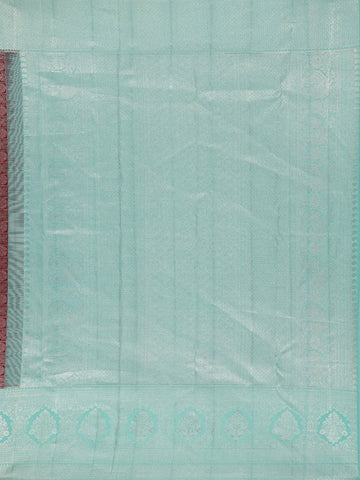 Burgundy Checks Woven Pure Kanchipuram Silk Saree - Diadem