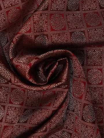 Burgundy Checks Woven Pure Kanchipuram Silk Saree - Diadem