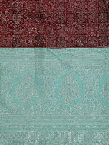 Burgundy Checks Woven Pure Kanchipuram Silk Saree - Diadem