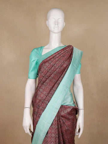 Burgundy Checks Woven Pure Kanchipuram Silk Saree - Diadem