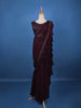 Burgundy Floral Designed Ruffle Drape Georgette Ready To Wear Saree - Diadem