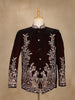 Burgundy Floral Embroidered Velvet Men's Suit - Diadem