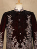 Burgundy Floral Embroidered Velvet Men's Suit - Diadem