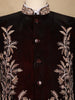 Burgundy Floral Embroidered Velvet Men's Suit - Diadem