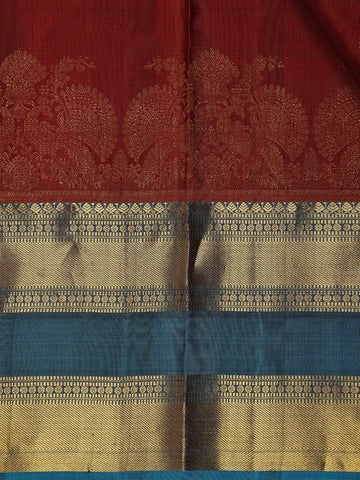 Burgundy Floral Motif Woven Pure Kanchipuram Silk Saree With Zari Border - Diadem