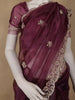 Burgundy Floral Sequins Designed Net Saree - Diadem
