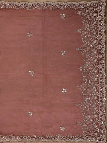 Burgundy Floral Sequins Designed Net Saree - Diadem