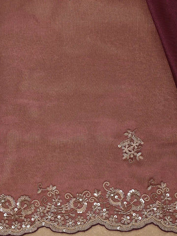 Burgundy Floral Sequins Designed Net Saree - Diadem