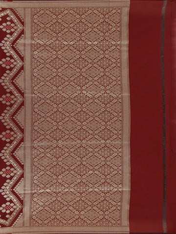 Burgundy Floral Woven Banarasi Silk Saree With Zari Border - Diadem