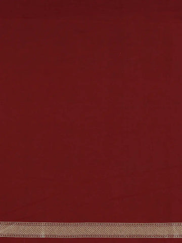 Burgundy Floral Woven Banarasi Silk Saree With Zari Border - Diadem