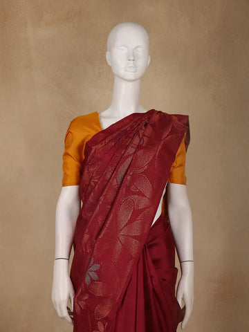 Burgundy Floral Woven Pure Kanchipuram Silk Saree - Diadem
