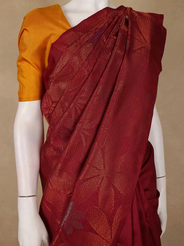 Burgundy Floral Woven Pure Kanchipuram Silk Saree - Diadem