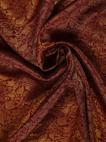 Burgundy Floral Woven Pure Kanchipuram Silk Saree - Diadem