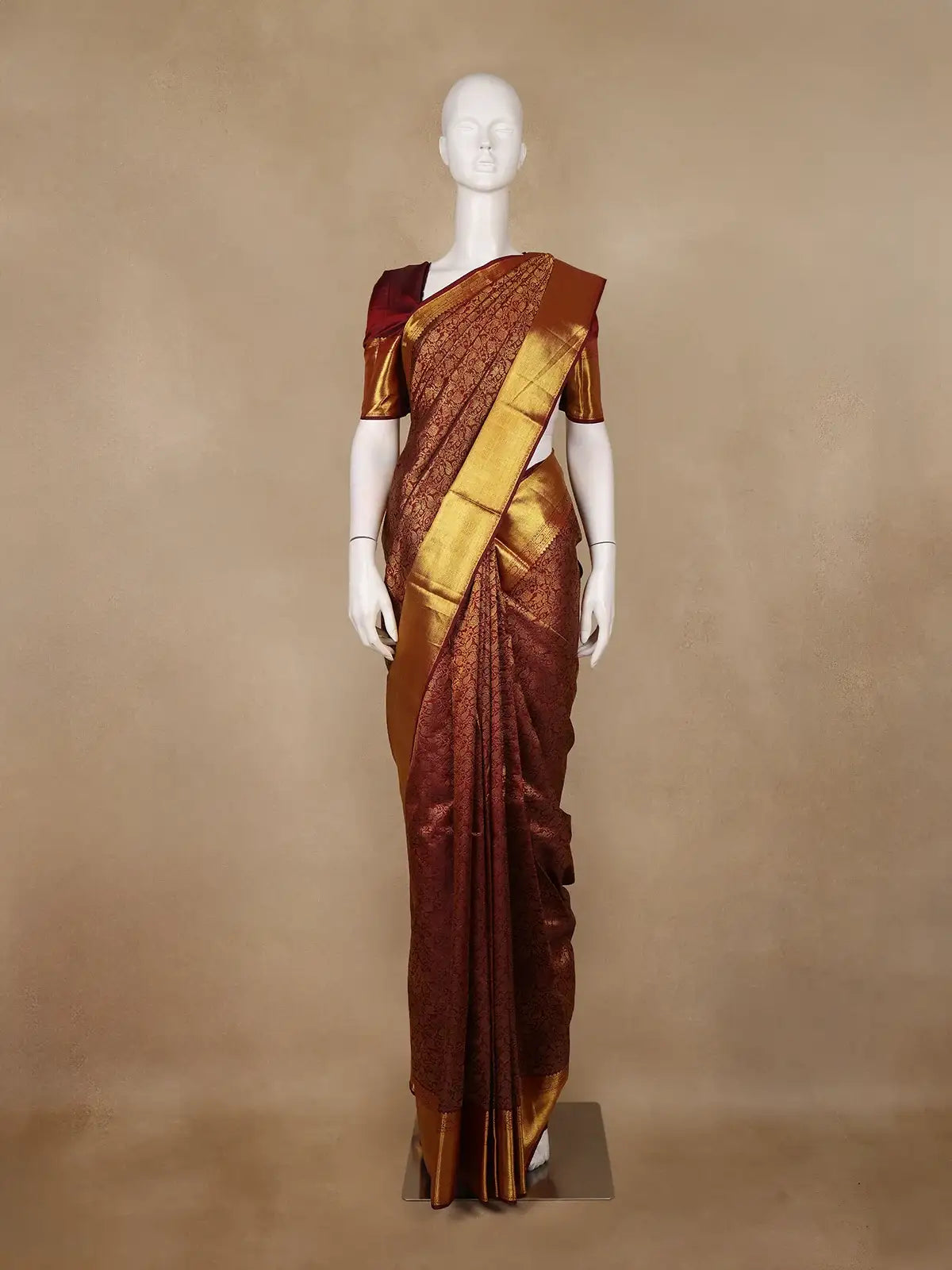 Burgundy Floral Woven Pure Kanchipuram Silk Saree - Diadem