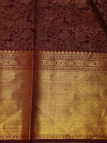 Burgundy Floral Woven Pure Kanchipuram Silk Saree - Diadem