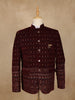 Burgundy Geometric And Floral Motif Embroidered Velvet Men's Suit - Diadem