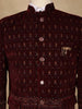 Burgundy Geometric And Floral Motif Embroidered Velvet Men's Suit - Diadem