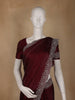 Burgundy Stone Embellished Satin Saree With Scalloped Border - Diadem