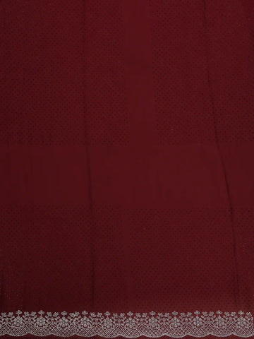 Burgundy Stone Embellished Satin Saree With Scalloped Border - Diadem