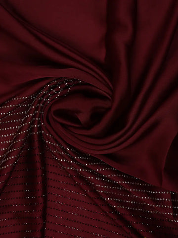 Burgundy Stone Embellished Satin Saree With Scalloped Border - Diadem