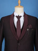 Burgundy Textured Solid Polyester Men's Suit with Pocket Chain Detailing - Diadem