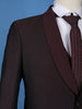 Burgundy Textured Solid Polyester Men's Suit with Pocket Chain Detailing - Diadem