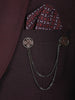 Burgundy Textured Solid Polyester Men's Suit with Pocket Chain Detailing - Diadem