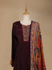 Burgundy Floral Designed Semi Silk Anarkali Salwar Suit - Diadem