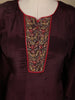 Burgundy Floral Designed Semi Silk Anarkali Salwar Suit - Diadem