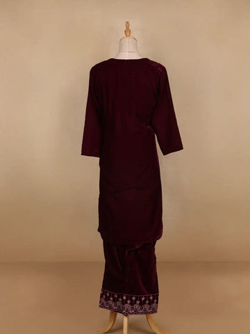 Burgundy Floral Designed Velvet Co Ord Salwar Suit - Diadem