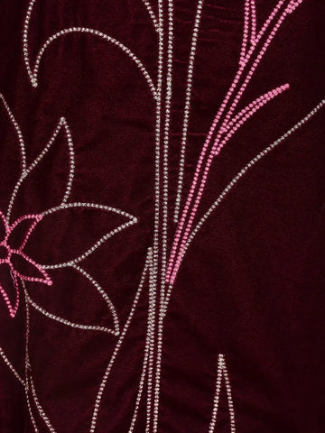 Burgundy Floral Designed Velvet Co Ord Salwar Suit - Diadem