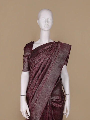 Burgundy Floral Woven Pure Kanchipuram Silk Saree - Diadem