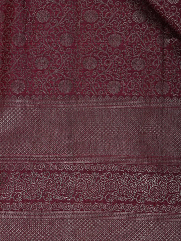 Burgundy Floral Woven Pure Kanchipuram Silk Saree - Diadem