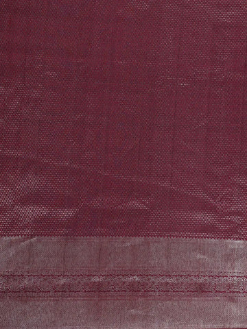 Burgundy Floral Woven Pure Kanchipuram Silk Saree - Diadem