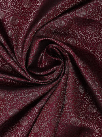 Burgundy Floral Woven Pure Kanchipuram Silk Saree - Diadem