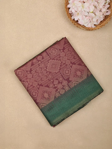 Burgundy Semi Tussar Silk Abstract Designed Saree - Diadem