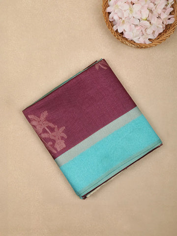 Burgundy Semi Tussar Silk Floral Designed Saree - Diadem