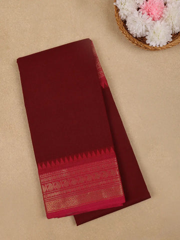 Burgundy Solid Design Cotton Fancy Saree - Diadem
