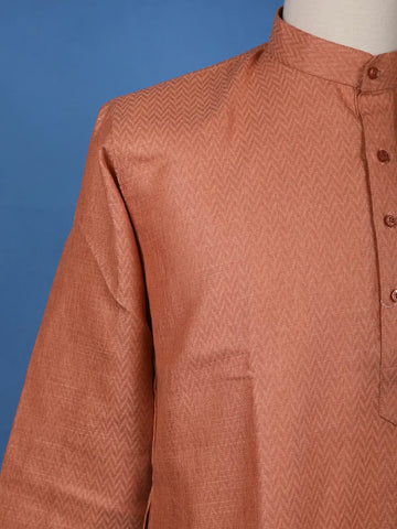 Burnt Copper Zig-Zag Design Cotton Kurta - Diadem