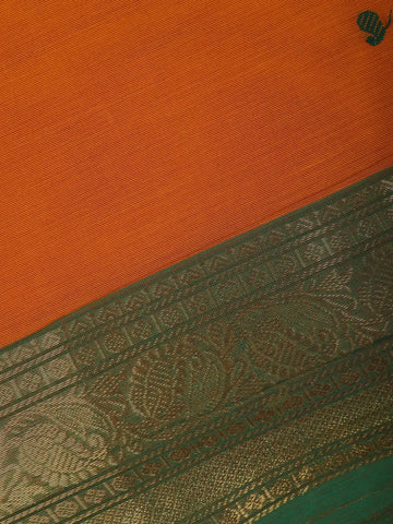 Burnt Orange Scattered Green Motifs Cotton Saree - Diadem