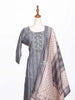 Ash Straight Cut Salwar Suit Adorned with Floral Prints and Beads along with Dupatta - Diadem