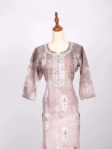Rose Ebony Ombre Pattern Kurti Adorned with Floral Prints and Thread work - Diadem
