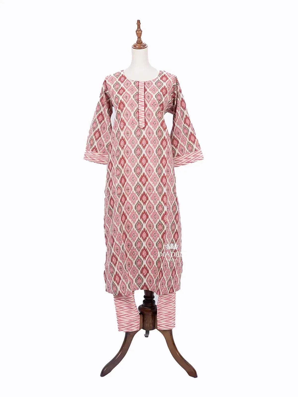 Pink Straight Cut Salwar Suit for Girls Adorned with Ogee Prints - Diadem