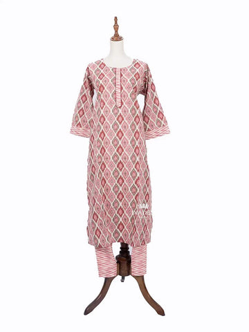 Pink Straight Cut Salwar Suit for Girls Adorned with Ogee Prints - Diadem