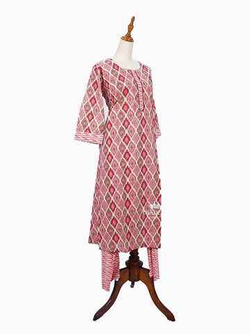 Pink Straight Cut Salwar Suit for Girls Adorned with Ogee Prints - Diadem