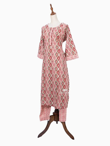 Pink Straight Cut Salwar Suit for Girls Adorned with Ogee Prints - Diadem