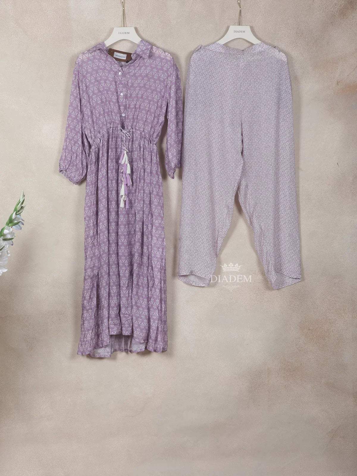 Purple Cotton Straight Cut Salwar Suit Adorned with Floral Prints - Diadem