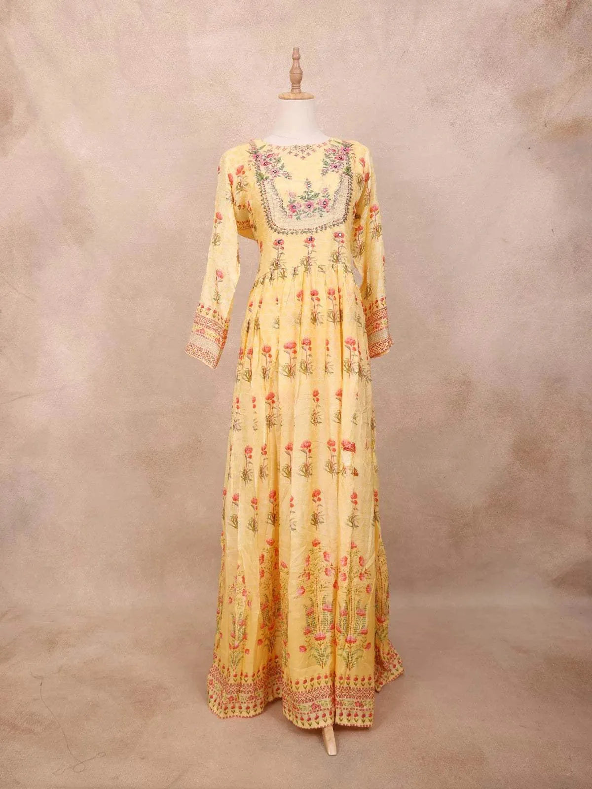 Light Yellow Kurti Top Adorned with Embroidery and Floral Design and without Dupatta - Diadem